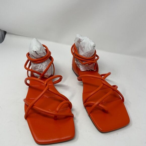 NEW Vince Camuto Alminda Lace Up Sandals 9 Orange Leather Strappy Ankle Wrap - Picture 5 of 10